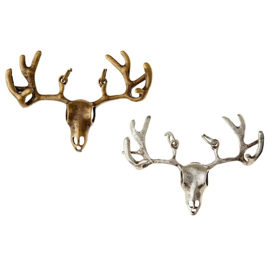 12 Packs: 2 ct. (24 total) Found Objects™ Oxidized Brass & Silver Elk Charms by Bead Landing™